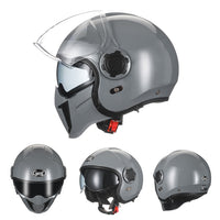 Thumbnail for Black Grey Skull Retro Motorcycle Helmets Open Full Face Double Lens Dot Approved