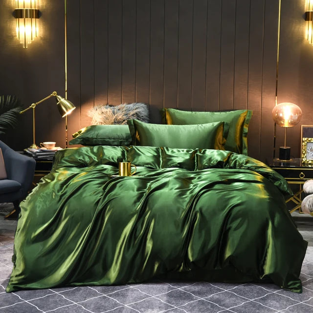 Brown Leopard Luxury Satin Silky Solid Color Duvet Cover Bedding Set