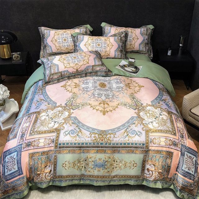 Premium Peacock Boho Digital Printing Smooth Soft Silky Duvet Cover Set, Polyester 600TC Bedding Set