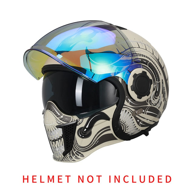 Black Grey Skull Retro Motorcycle Helmets Open Full Face Double Lens Dot Approved