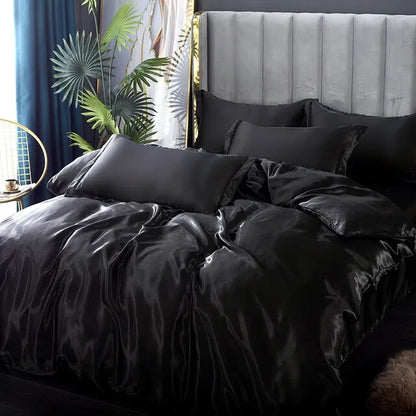 White Purple Silky Smooth Satin Pure Color Family Duvet Cover Bedding Set