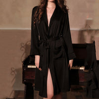 Thumbnail for Premium Champaign Black Satin Silky Soft Kimono Robes Sleepwear