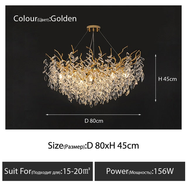 Modern Luxury Gold Crystal Large Chandelier Lighting LED Branch Room Decoration