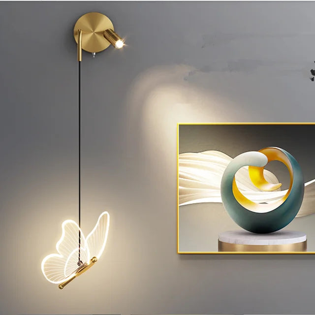 Luxury Gold Butterfly LED Lighting Wall Lamp Minimalist Bedroom