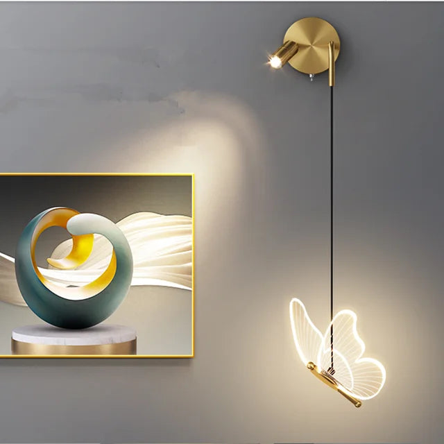 Luxury Gold Butterfly LED Lighting Wall Lamp Minimalist Bedroom