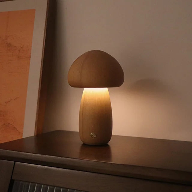 Small Cute Mushroom LED Lighting Wooden Room Decoration Lamp