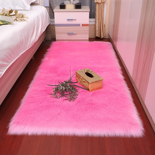 Classic Color Red Black Plush Rugs Long Hair Carpet Mat Floor Living Room