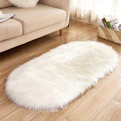 Grey Pink Oval Rug Soft Fluffy Carpet Bedside Living Room Bedroom Floor