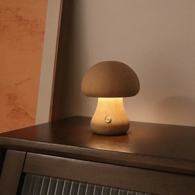 Small Cute Mushroom LED Lighting Wooden Room Decoration Lamp
