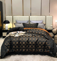 Thumbnail for Luxury Silver Black Art Printed Jacquard Satin Silky Duvet Cover Set, Egyptian Cotton 1000TC Bedding Set