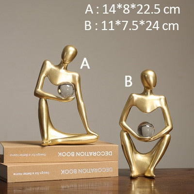 Golden Family Abstract Resin Sculptures and Statues Miniature Figurines