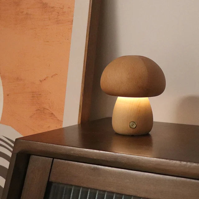 Small Cute Mushroom LED Lighting Wooden Room Decoration Lamp