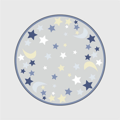 Children Star Moon Round Printed Velvet Non Slip Rugs and Carpets
