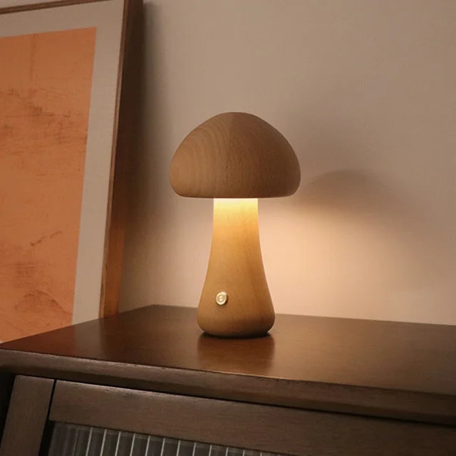 Small Cute Mushroom LED Lighting Wooden Room Decoration Lamp