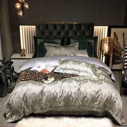Luxury Black Gold Patchwork Jacquard Duvet Cover Set, Egyptian Cotton 1000TC Bedding Set