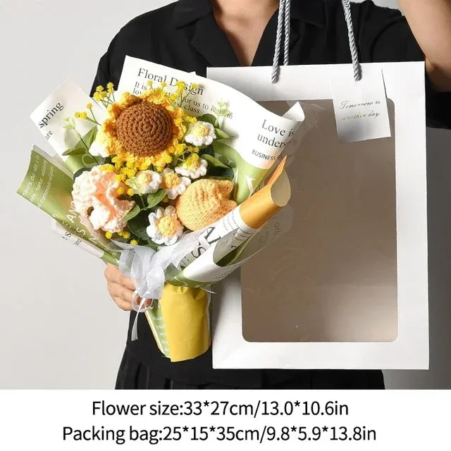 Nice Knitted Flowers Sunflower Crochet Bouquet Handmade Gifts Artificial Flora