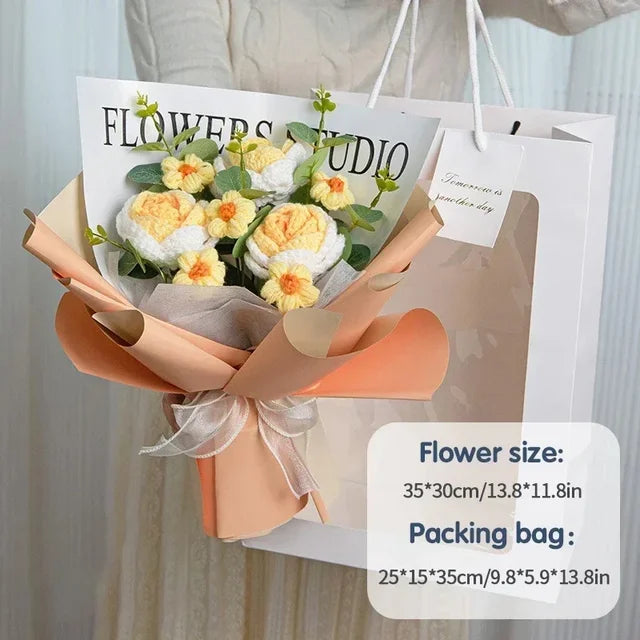 Nice Knitted Flowers Sunflower Crochet Bouquet Handmade Gifts Artificial Flora