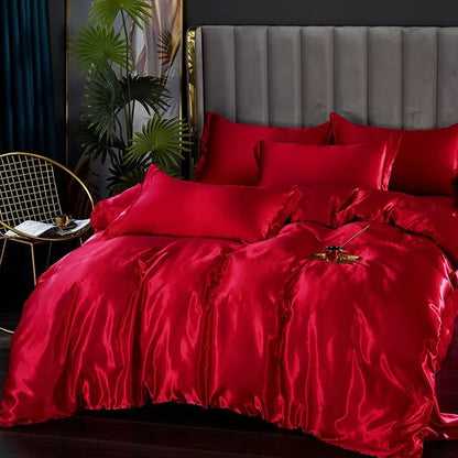 White Purple Silky Smooth Satin Pure Color Family Duvet Cover Bedding Set