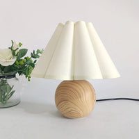 Thumbnail for White Brown Wooden Lamp Fabric Lighting Bedside Nightstand