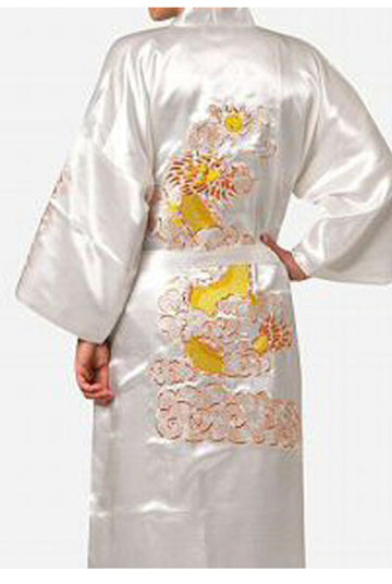 Plus Size Silk Satin Kimono Robe Dragon Embroidery Gown Sleepwear for Men