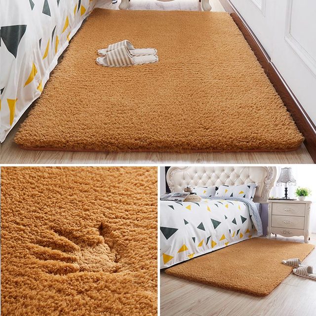 Nordic Brown Burgundy Fluffy Carpet Small Large Bedroom Rug Living Room