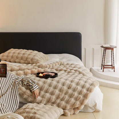 Beige Pink Blue Fur Blankets for Winter Luxury Warm Comfortable for Sofa