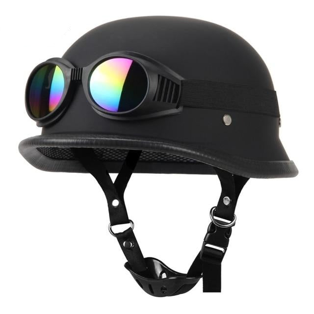 Black Leather Motorcycle Helmets Open Face Half Sport