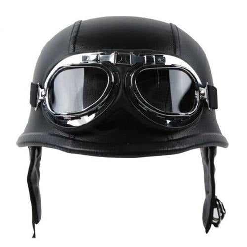 Black Leather Motorcycle Helmets Open Face Half Sport