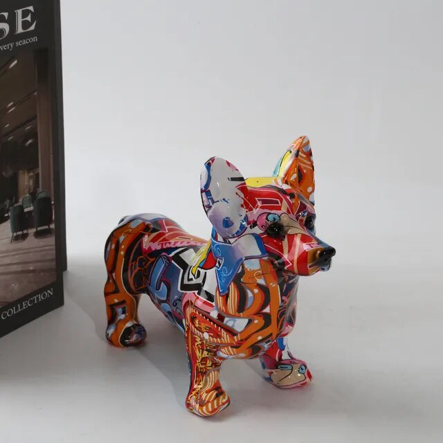 Corgi Dog Art Graffiti Painting Sculptures and Statues Creative Resin Crafts