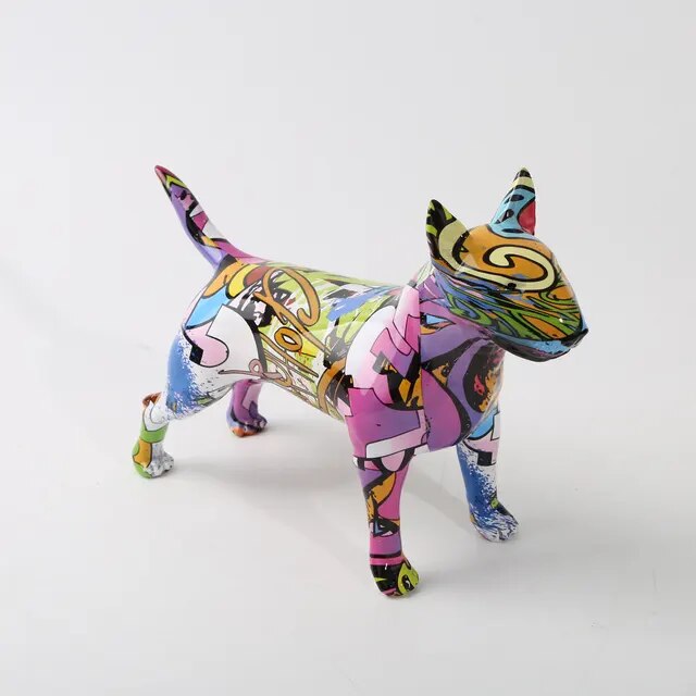 Graffiti Bullterrier Painted Sculptures and Statues Office Decor Resin Crafts