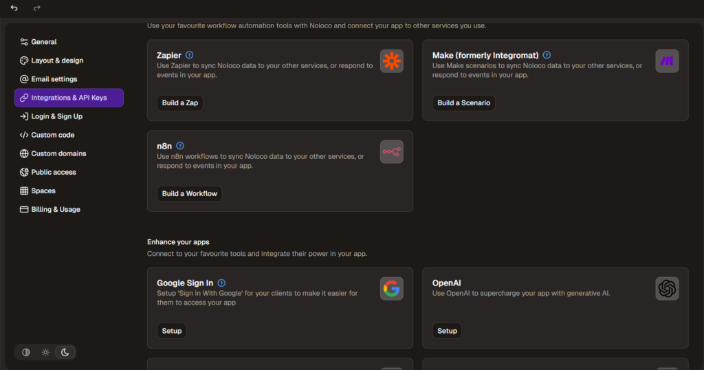 App Integrations dark